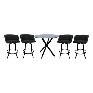 Pemberly Row Crackle Glass Metal Pub Set 26&quot Swivel Counter Stools in Black