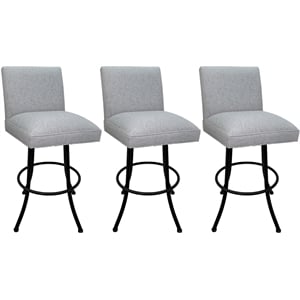 Pemberly Row Set of 3 Swivel Metal Bar Stools 30&quot in Slate Fabric Black Frame