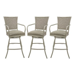 Pemberly Row Set of 3 Outdoor Indoor Extra Tall 34&quot Bar Stools Beige Frame