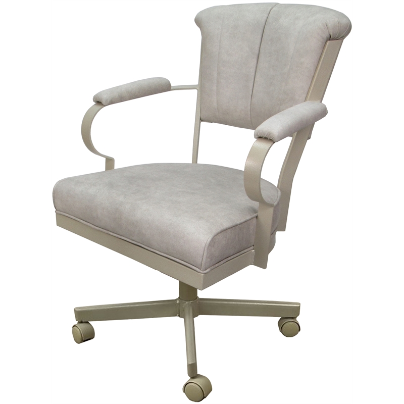 Pemberly Row Swivel Tilt Metal Caster Chair in Smoke Beige Fabric Beige Frame