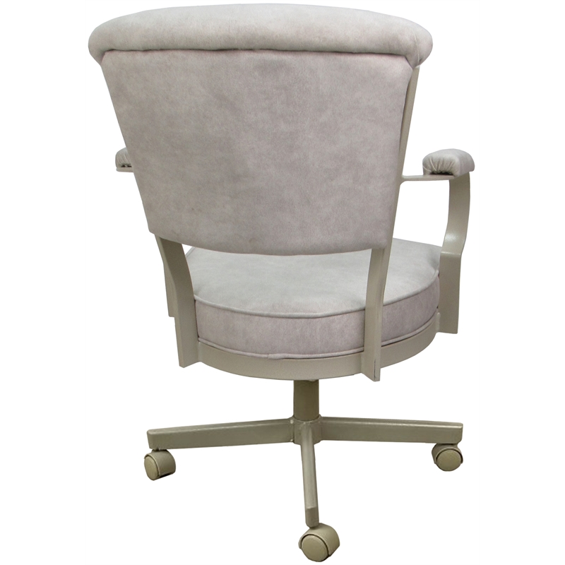Pemberly Row Swivel Tilt Metal Caster Chair in Smoke Beige Fabric Beige Frame
