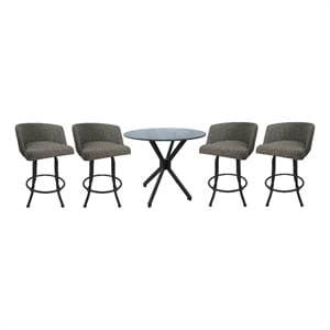 Pemberly Row Crackle Glass Metal Pub Set 30&quot Swivel Bar Stools in Grey Frame
