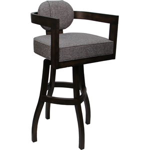 Pemberly Row Swivel Wood 34&quot Bar Stool in Gray Fabric Dark Walnut Frame