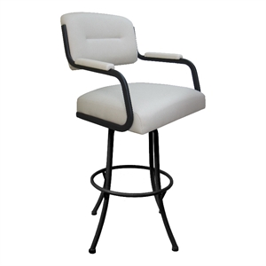 Pemberly Row Swivel Metal Bar Stool 30&quot in Beige Vinyl Grey Frame