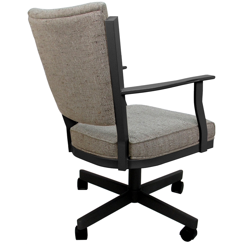 Pemberly Row Swivel Metal Dining Caster Chair in Tan Fabric Gray Frame