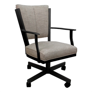 Pemberly Row Swivel Metal Dining Caster Chair in Tan Fabric Gray Frame