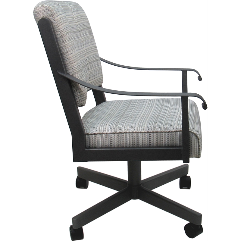 Pemberly Row Dining Caster Chair Swivel Tilt in Cream Fabric Gray Frame