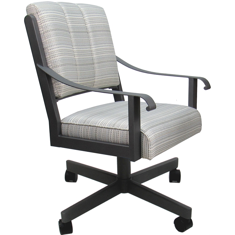Pemberly Row Dining Caster Chair Swivel Tilt in Cream Fabric Gray Frame