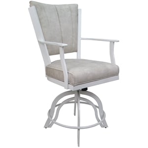 Pemberly Row Swivel Tilt Counter Stool 24&quot Seat in Stone Fabric White Frame