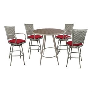 Pemberly Row Outdoor/Indoor Pub Set 30&quot Stool with Arms in Red Linen Beige Frame