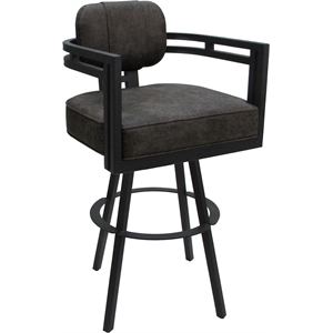 Pemberly Row Swivel Metal Stool 34&quot Seat in Elk Gray Fabric Gray Frame