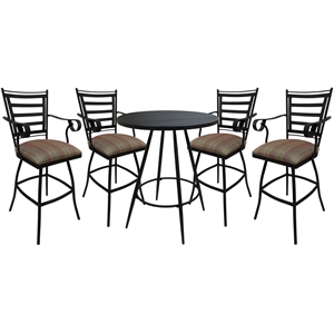 Pemberly Row Pub Set 30&quot Stool with Arms in Multi Stripe Red Black