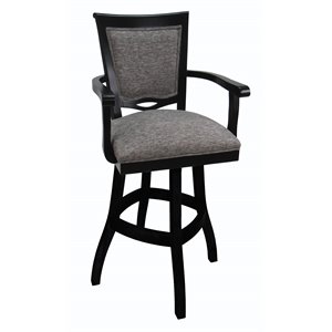 Pemberly Row Contemporary 30&quot Swivel Solid Wood Bar Stool in Gray Fabric