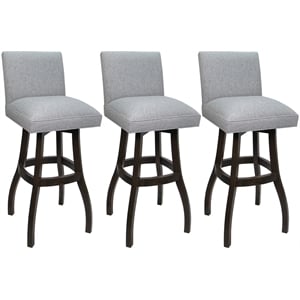 Pemberly Row Set of 3 Extra Tall Swivel Wood Stools in Slate Fabric Dark Walnut