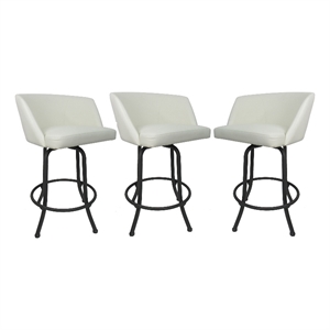 Pemberly Row Swivel Extra Tall Vinyl & Metal Bar Stool White/Gray Set of 3