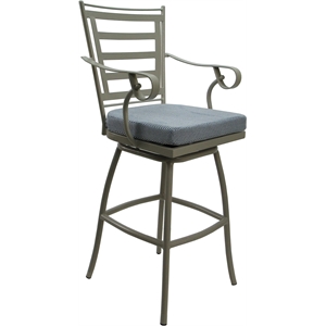 Pemberly Row Swivel Bar Stool 30&quot Seat with Arms in Blue Fabric Beige