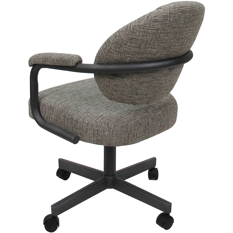 Pemberly Row Swivel Metal Dining Caster Chair in Khaki Fabric Gray Frame