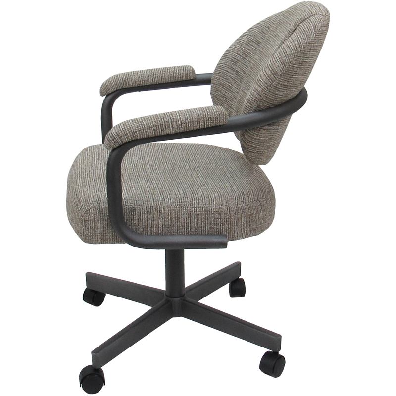 Pemberly Row Swivel Metal Dining Caster Chair in Khaki Fabric Gray Frame