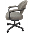 Pemberly Row Swivel Metal Dining Caster Chair in Khaki Fabric Gray Frame