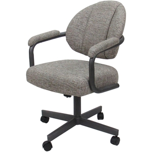 Pemberly Row Swivel Metal Dining Caster Chair in Khaki Fabric Gray Frame