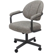 Pemberly Row Swivel Metal Dining Caster Chair in Khaki Fabric Gray Frame