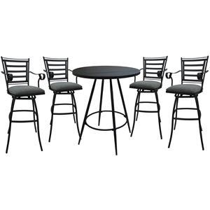 Pemberly Row Outdoor/Indoor Pub Set 30&quot Stool with Arms in Charcoal Black Frame