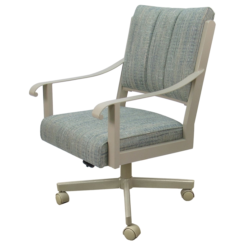 Pemberly Row Dining Caster Chair Swivel Tilt in Teal Fabric Beige Frame