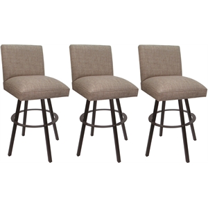 Pemberly Row Set of 3 Swivel Metal Bar Stools 30&quot in Beige Fabric on Brown Frame