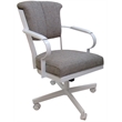 Pemberly Row Swivel Dining Caster Chair in Portwood Ash Fabric & White Metal