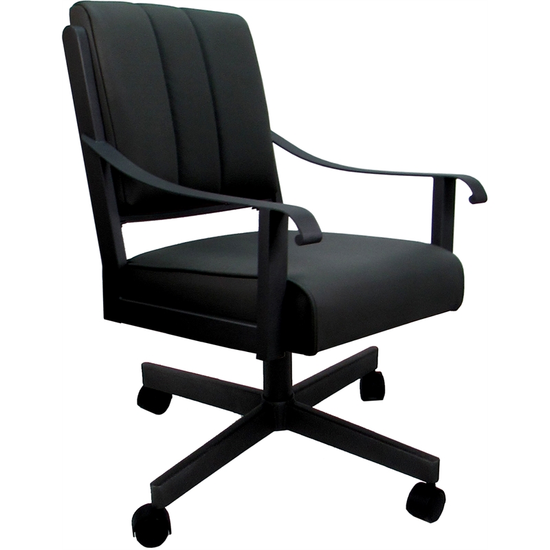 Pemberly Row Leather Dining Caster Chair Swivel Tilt in Black Leather on Black