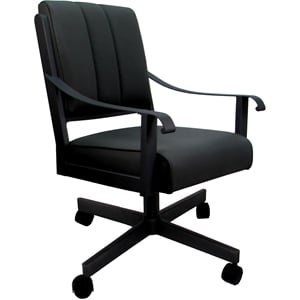 Pemberly Row Leather Dining Caster Chair Swivel Tilt in Black Leather on Black