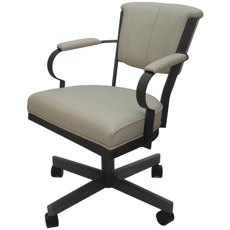 Pemberly Row Swivel Tilt Metal Caster Chair in Beige Vinyl with Gray Frame
