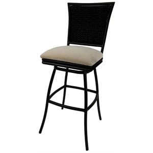 Pemberly Row 30&quot Upholstered Swivel Aluminum & Rattan Bar Stool in Tan/Gray