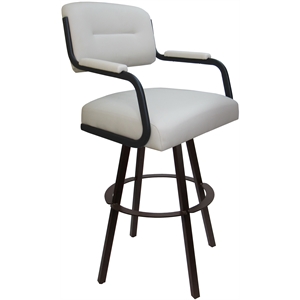 Pemberly Row Swivel Metal 34&quot Wide Back Stool in Ocean Beige Vinyl & Brown