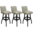Pemberly Row Set of 3 Swivel Wood Bar Stools in Beige Vinyl with Black Frame