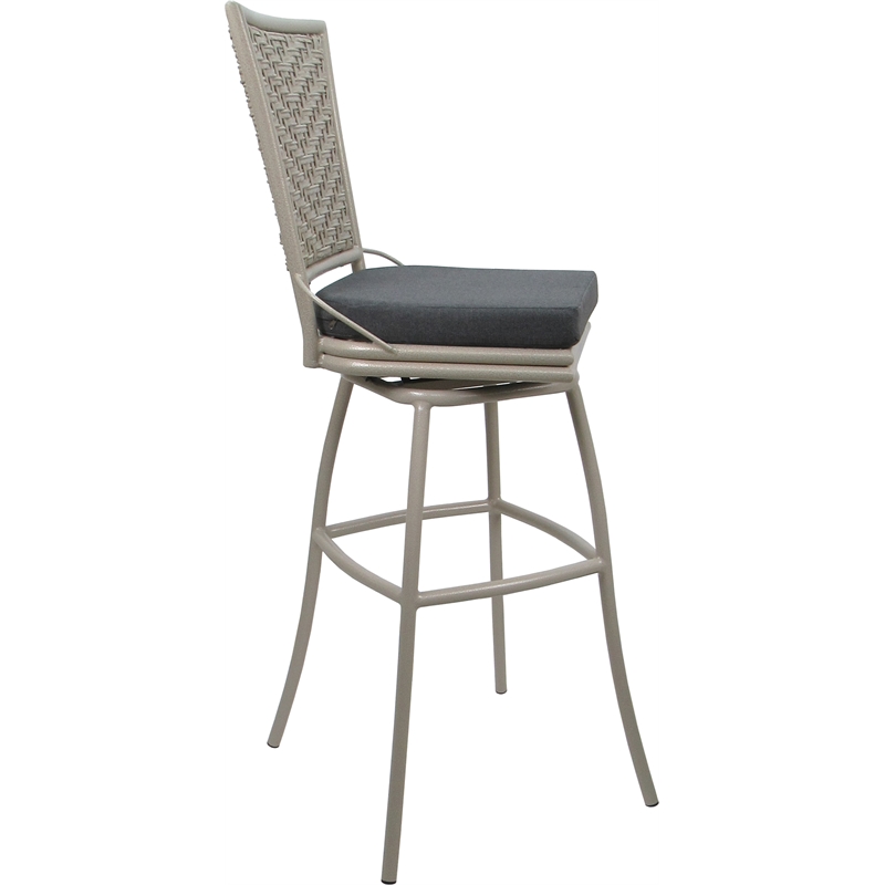 Pemberly Row Extra Tall Armless Swivel Stool in Charcoal Fabric with Beige Frame