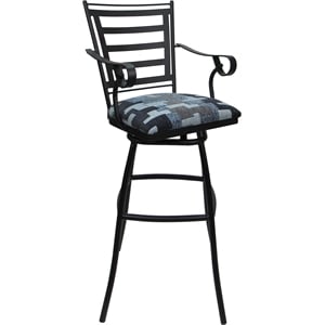 Pemberly Row Aluminum Bar Stool 30&quot Seat with Arms in Flint Fabric Black