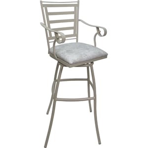 Pemberly Row Aluminum Bar Stool 30&quot Seat with Arms in UH Wh Stone Vinyl & Beige