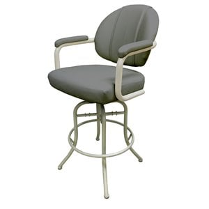Pemberly Row Swivel 30&quot Bar Stool with Arms in Gray Vinyl & Beige Metal Frame
