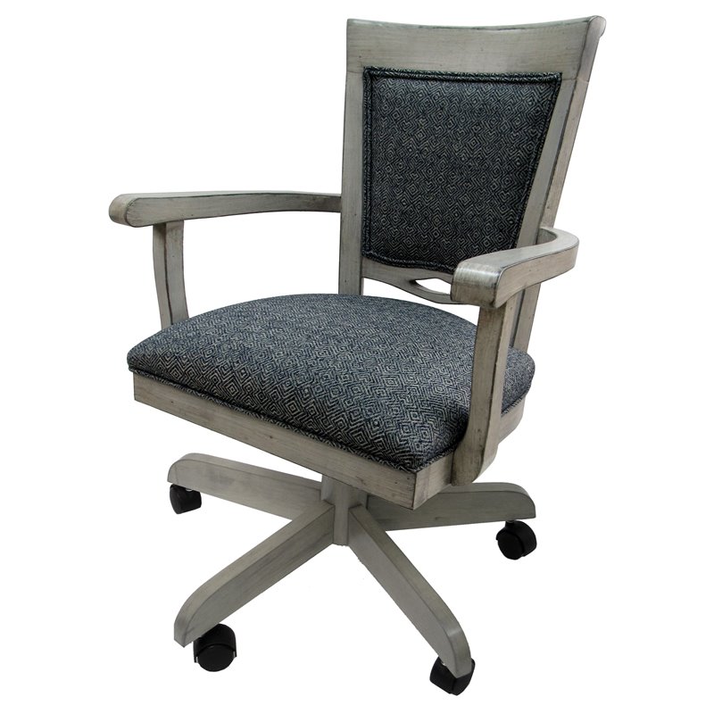 Pemberly Row Contemporary Wood Dining Caster Chair in Kokomo Azure Gray