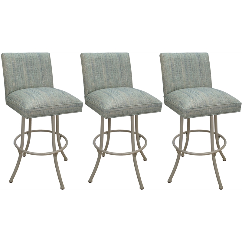 Pemberly Row Set of 3 Swivel Metal Stools in Watusi Teal Fabric & Beige