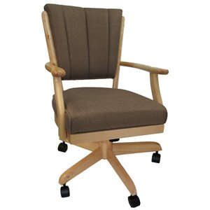 Pemberly Row Swivel Wood Dining Caster Chair on Wheels in Brown Oak
