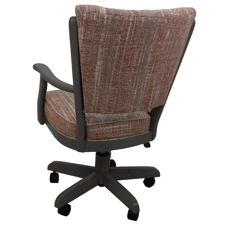 Pemberly Row Caster Solid Wood Dining Chair in Madder Red Fabric & Dark Gray
