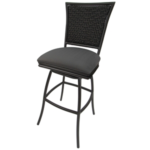 Pemberly Row Outdoor Swivel Bar Stool 35&quot in Dark Gray Fabric & Brown Metal