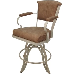 Pemberly Row Swivel Tilt Metal 24&quot Counter Stool in Pecan Brown Vinyl