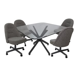 Pemberly Row Dinette Swivel Caster Chairs in Clear Glass - Mojeva Grey & Grey