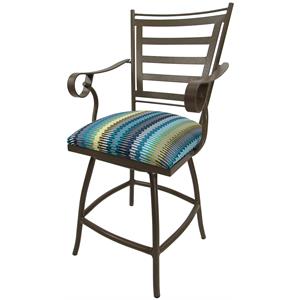 Pemberly Row Outdoor Swivel Counter Stool 26&quot Seat in Aqua Stripe Fabric Beige