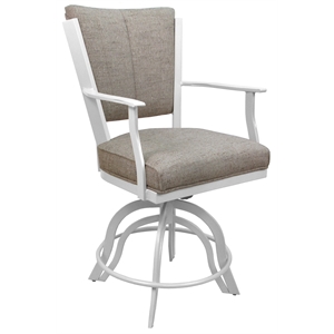 Pemberly Row Swivel Tilt Counter Stool 24&quot Seat in Beige Fabric with White Frame