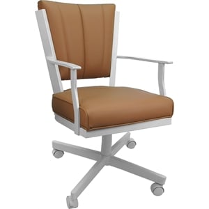 Pemberly Row Leather Dining Caster Chair Swivel Tilt in Brown on White
