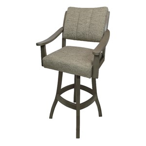 Pemberly Row Wood Bar Stool in Driftwood Beige Fabric with Asian Gray Wood